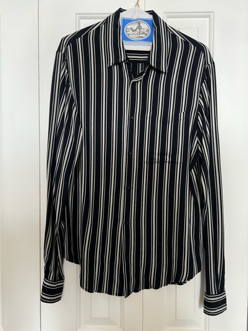 Sandro Black and White Vertical Stripe Button-Down Shirt